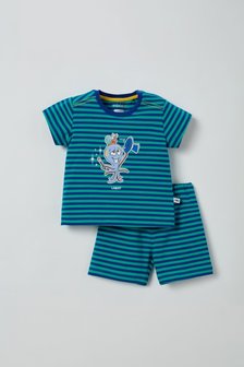 211-3-PZA-Z/974  Unisex pyjama, blauw-groen gestreept