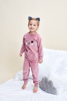 F41004-41 Charlie Choe Meisjes Pyjama Homewear Set Roze Velours Poesje