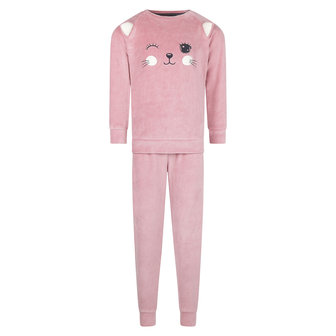 F41004-41 Charlie Choe Meisjes Pyjama Homewear Set Roze Velours Poesje