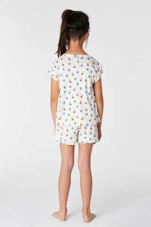 221-1-PSA-S/939 Meisjes-DamesPyjama,wit met bloemen mandril print