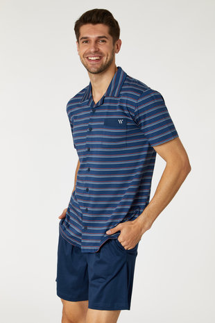 221-1-MSH-S/988 Heren Pyjama, classic marine blauw gestreept