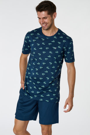 221-1-MRS-S/967 Heren Pyjama, blauw groen krokodil print