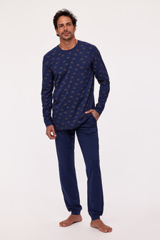 Jongens-Heren Pyjama,mammoet print,donkerblauw 232-12-QTR-Z/943
