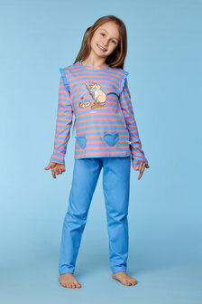 252-10-PLG-S/911 Meisjes pyjama blauw-roze streep