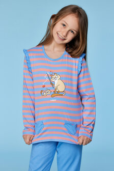252-10-PLG-S/911 Meisjes pyjama blauw-roze streep