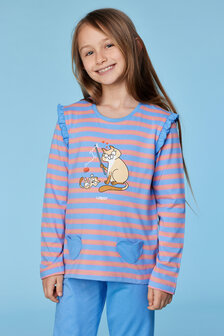 252-10-PLG-S/911 Meisjes pyjama blauw-roze streep