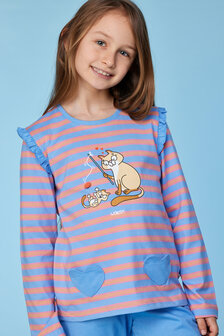 252-10-PLG-S/911 Meisjes pyjama blauw-roze streep