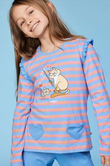 252-10-PLG-S/911 Meisjes pyjama blauw-roze streep