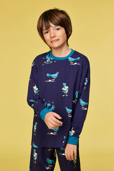 252-10-PLC-Z/930 Jongens-Heren Pyjama,donkerblauwe duivenprint