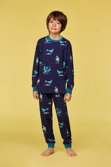 252-10-PLC-Z/930 Jongens-Heren Pyjama,donkerblauwe duivenprint