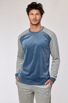 252-10-QRM-V/189 Jongens-Heren Pyjama,blauwgrijs