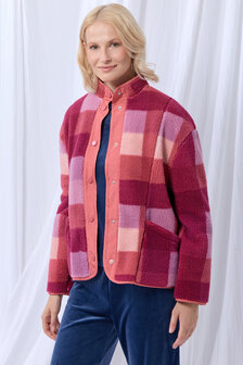 252-52-MHB-M/986 Dames Korte Jas,teddy ruit framboos