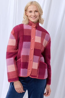 252-52-MHB-M/986 Dames Korte Jas,teddy ruit framboos