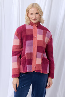 252-52-MHB-M/986 Dames Korte Jas,teddy ruit framboos