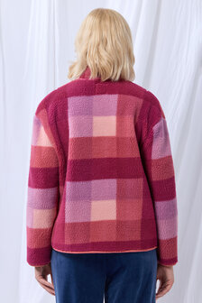 252-52-MHB-M/986 Dames Korte Jas,teddy ruit framboos