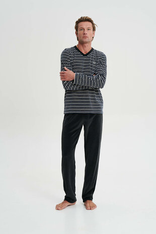 Heren pyjama lang antraciet melange 19750 103