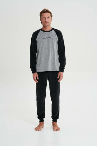 Heren pyjama lang anthraciet melange 19752 103