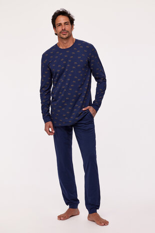 Jongens-Heren Pyjama,mammoet print,donkerblauw 232-12-QTR-Z/943