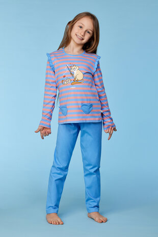 252-10-PLG-S/911 Meisjes pyjama blauw-roze streep