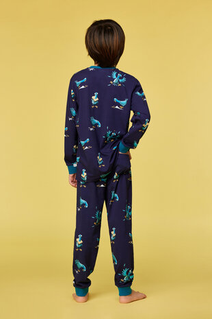 252-10-PLC-Z/930 Jongens-Heren Pyjama,donkerblauwe duivenprint