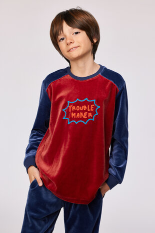 252-10-QRM-V/495 Jongens-Heren Pyjama,donkerrood