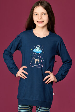 262-10-POP-S/881 Meisjes-Dames pyjama,donkerblauw