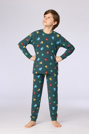 262-10-PLC-Z/916  Jongens-Heren Pyjama,groene alienprint
