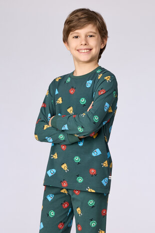 262-10-PLC-Z/916  Jongens-Heren Pyjama,groene alienprint